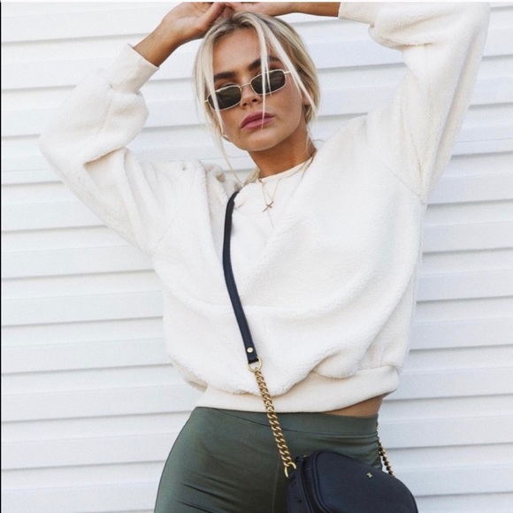 Cream Crew Neck Fleece Sweatshirt - Picture 3 of 7